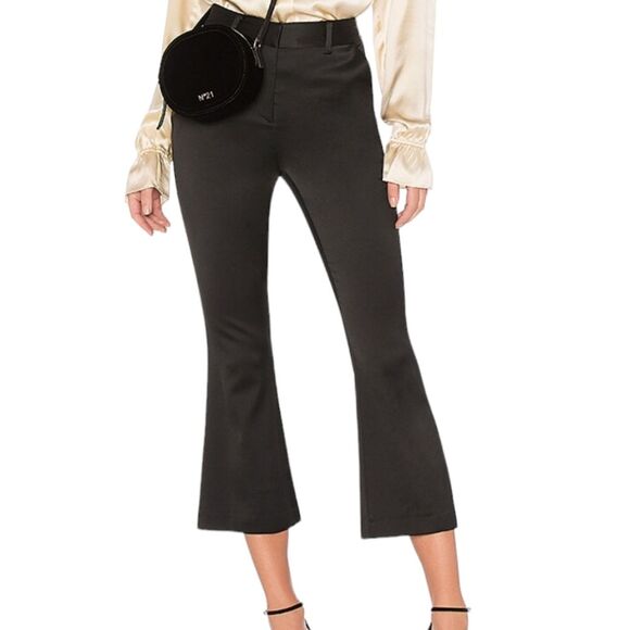 Frame solid noir black le crop mini flare bootcut wool blend trousers pants - Picture 1 of 12